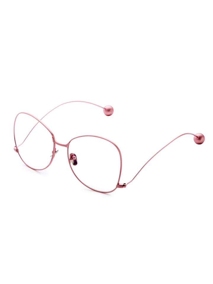 Shein Pink Frame Large Lens Metal Ball Stylish Glasses