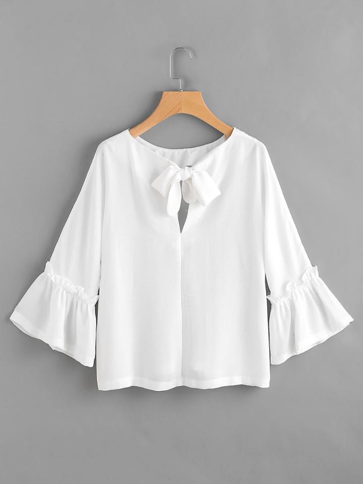 Shein Bow Tie Back Frill Bell Sleeve Top