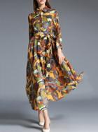 Shein Multicolor Lapel Tie-waist Maxi Dress