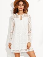 Shein White Keyhole Long Sleeve Shift Lace Dress