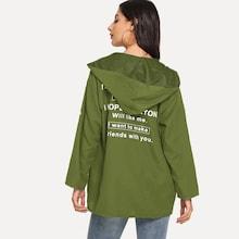 Shein Letter Print Roll Up Sleeve Coat