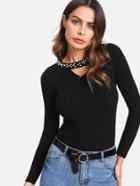 Shein Pearl Beading Cut Out Fitted Jumper