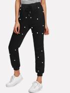 Shein Pearl Beading Solid Sweatpants