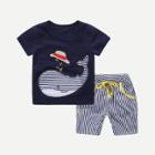 Shein Boys Striped Whale Tee With Striped Shorts