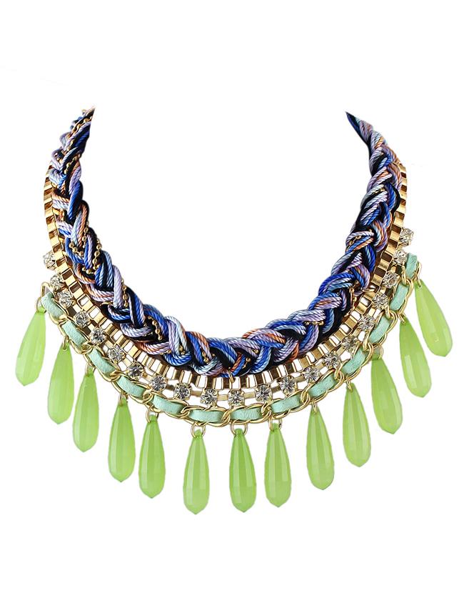 Shein Green Long Beads Statement Necklace