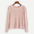 Shein Beaded Front Puff Sleeve Sweater