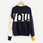 Shein Drop Shoulder Color Block Letter Sweater