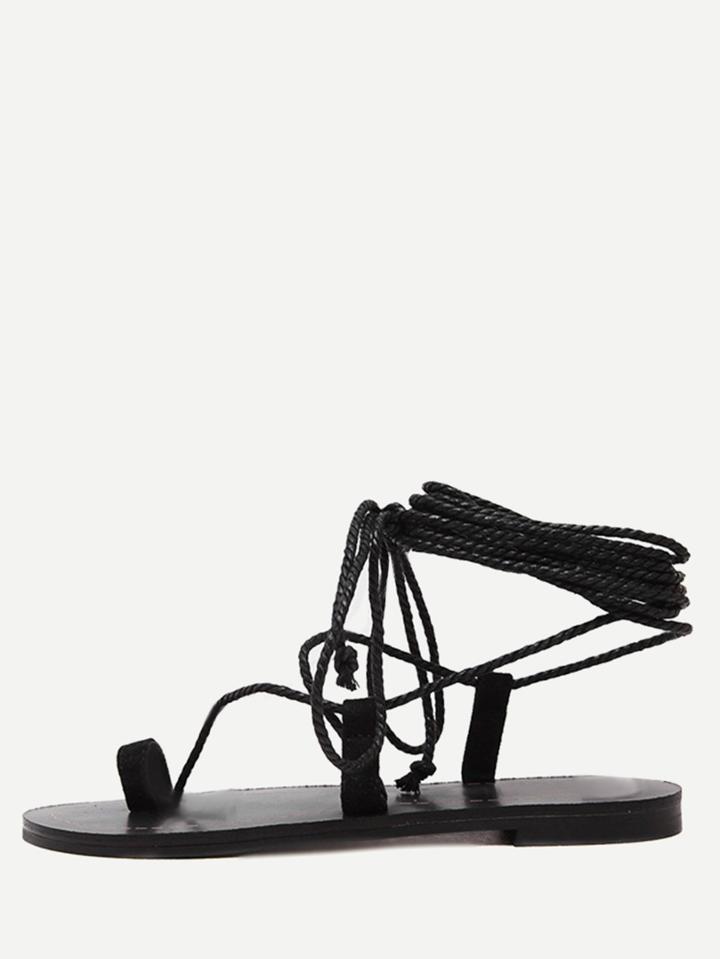 Shein Black Toe-ring Lace-up Platform Sandals