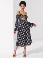 Shein Knot Front Cold Shoulder Polka Dot Dress