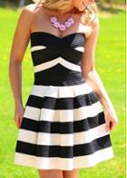 Rosewe Strapless Stripe Print A Line Dress