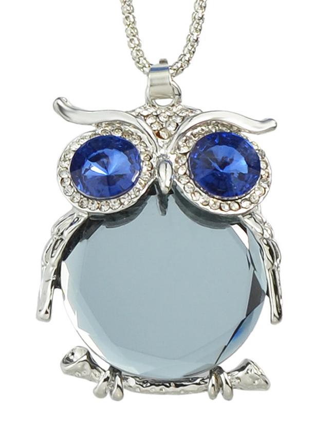 Shein Gray Cute Rhinestone Owl Necklace