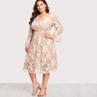 Shein Plus Flounce Sleeve Surplice Wrap Floral Lace Dress