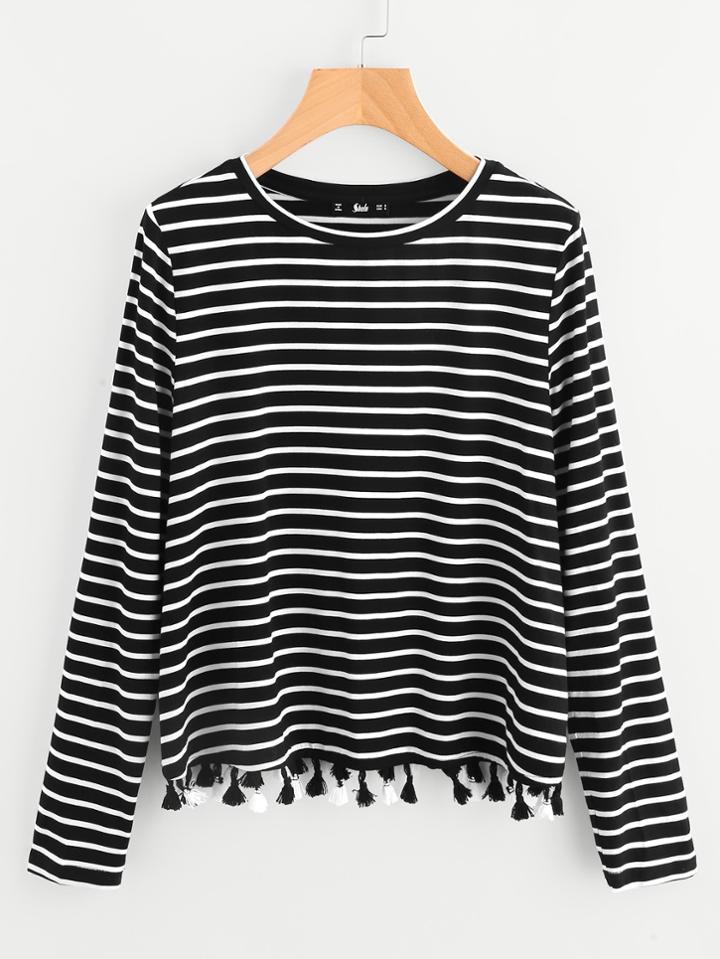 Shein Tassel Hem Striped Top