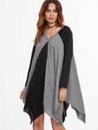 Shein Color Block Double V Neck Asymmetric Dress