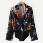 Shein Satin Botanical Print Blouse Bodysuit
