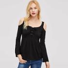 Shein Cold Shoulder Lace Up Front Tee