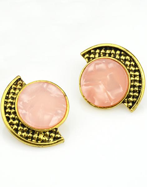 Shein Pink Gemstone Gold Stud Earrings