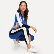 Shein Color Block Zip Top With Pants