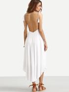 Shein White Spaghetti Strap Tassel Backless Asymmetrical Dress