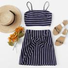 Shein Tie Detail Striped Cami Top With Skirt
