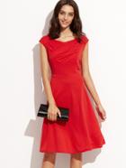 Shein Red Sweetheart Collar Ruched Sleeveless Dress