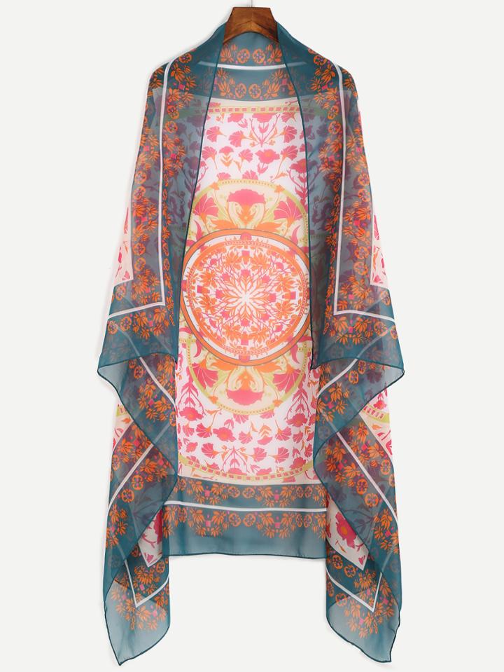 Shein Red Floral Print Chiffon Scarf