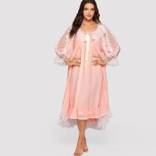 Shein Ruffle Hem Mesh Night Dress With Robe