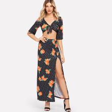 Shein Knot Front Polka Dot Top With Pants