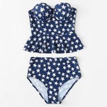 Shein Star Print Bandeau Tankini Set