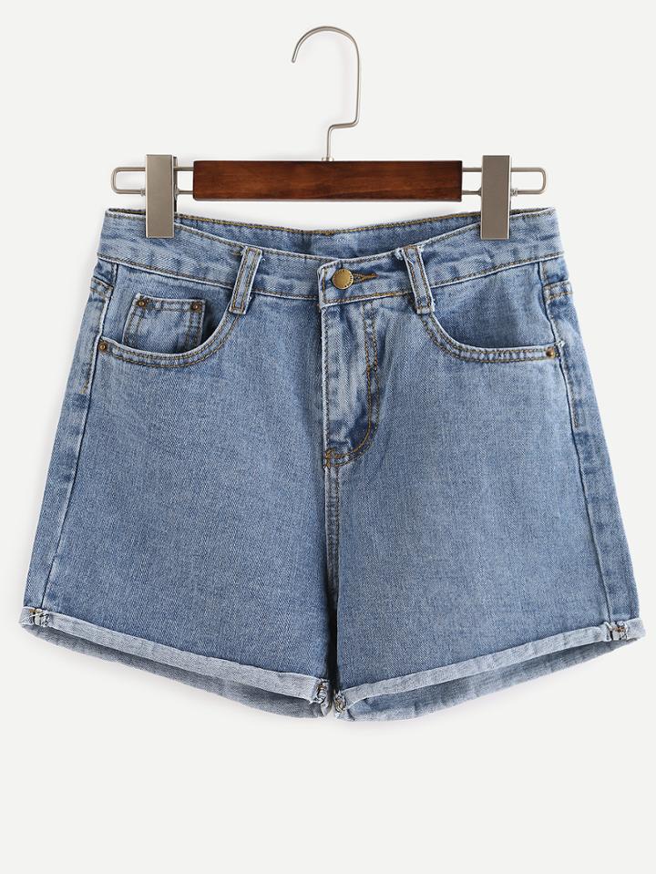 Shein Roll Hem Blue Denim Shorts