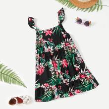 Shein Girls Flower Print Ruffle Strap Blouse