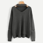 Shein V Cut Neck Zipper Detail Sweater