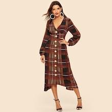 Shein 70s Button Up Plaid Bodice Dress