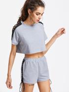 Shein Lace Up Grommet Raglan Sleeve Heathered Loungewear Set