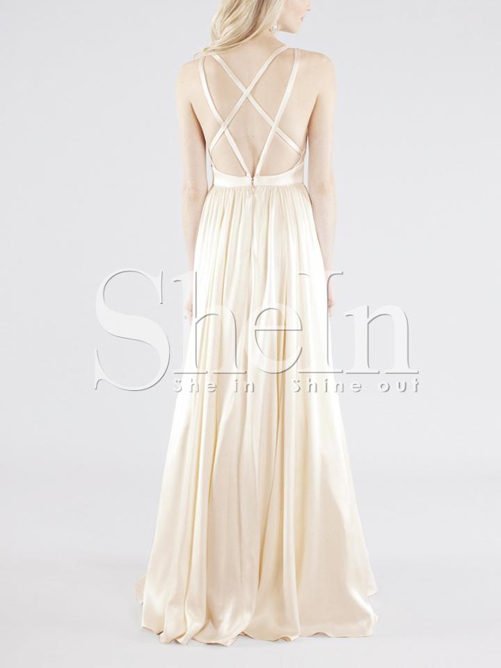 Shein Ivory Convertible Spaghetti Strap Elegent Cross Back Maxi Dress