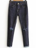 Shein Navy Embroidery Detail Ripped Jeans