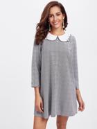 Shein Contrast Embroidered Collar Pearl Detail Plaid Dress