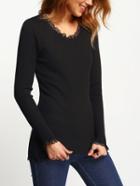 Shein Black Round Neck Lace Embellished Slim Knitwear