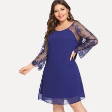 Shein Plus Sheer Eyelash Lace Raglan Sleeve Dress
