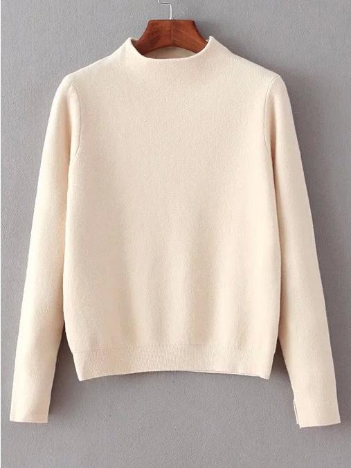 Shein Apricot Mock Neck Split Cuff Crop Knitwear