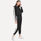 Shein Contrast Striped Side Hooded Sweatshirt With Pants