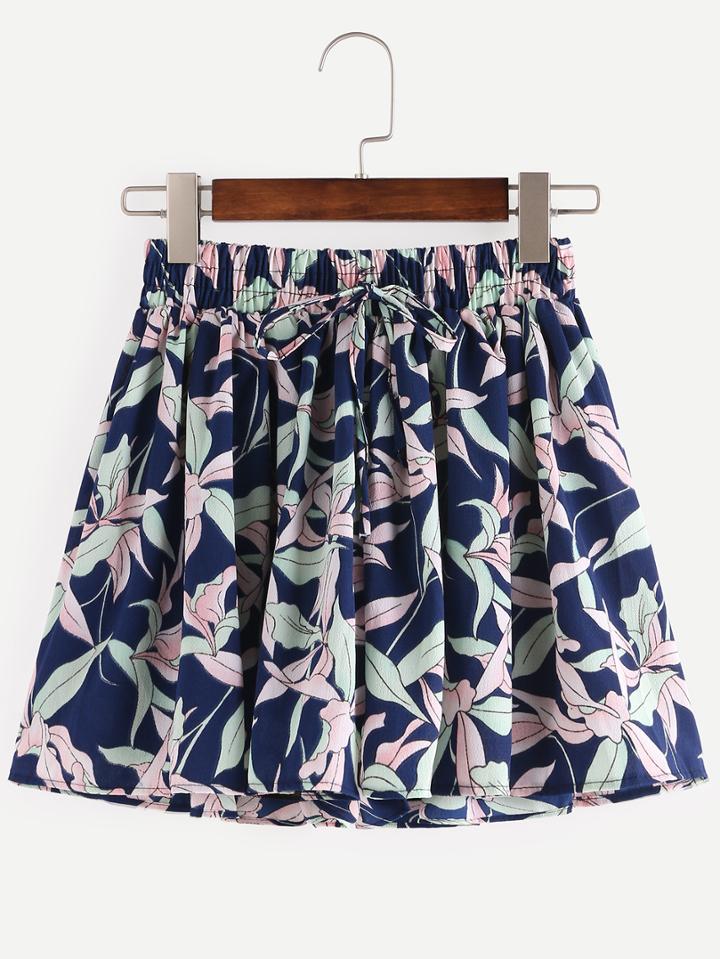 Shein Multicolor Drawstring Waist Flower Print Shorts