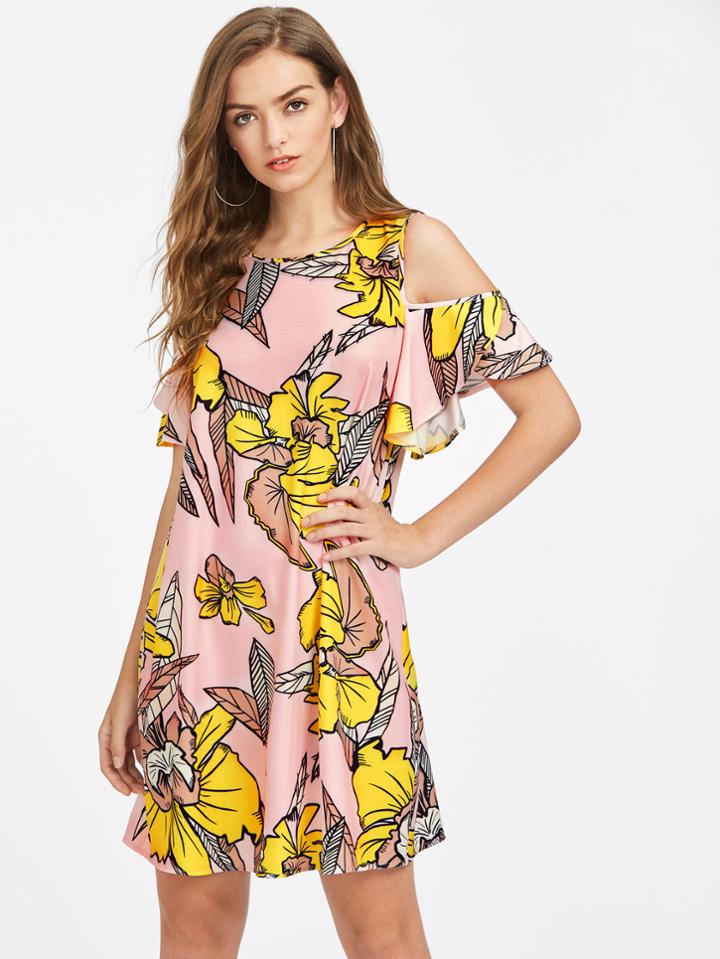 Shein Open Shoulder Flutter Sleeve Dress