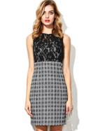 Shein Black Round Neck Sleeveless Contrast Lace Dress