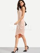 Shein Pink Asymmetric Hem Cutaway Slip Midi Bodycon Dress