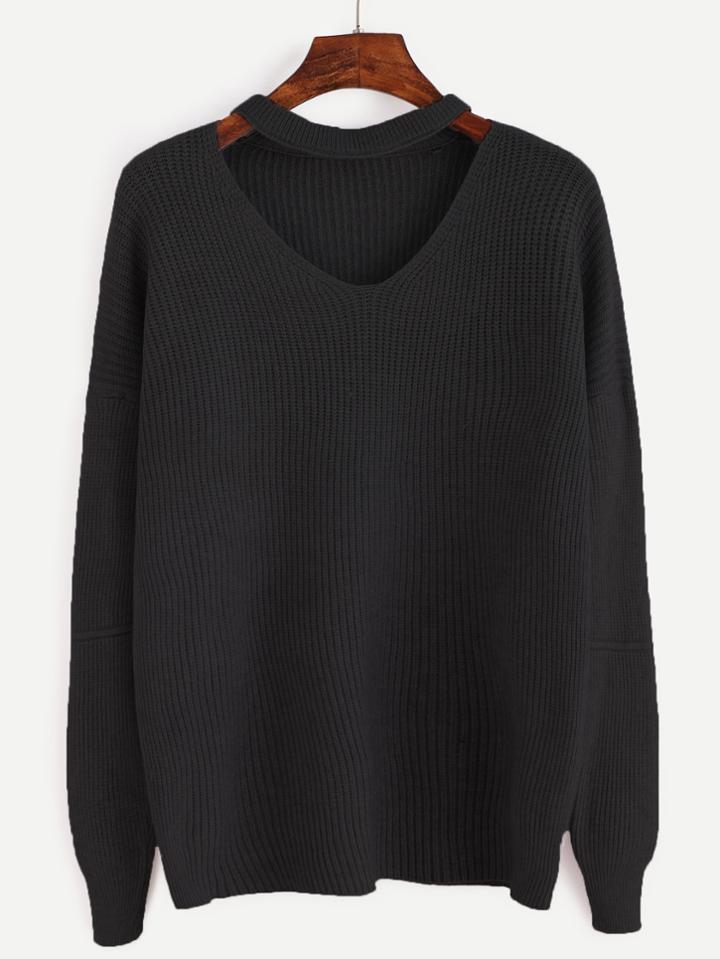 Shein Black Cut Out Drop Shoulder Sweater
