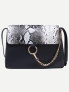 Shein Black Snake Embossed Ring Chain Accent Flap Bag