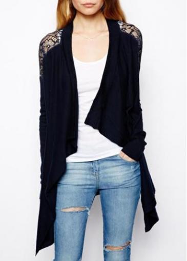 Rosewe Trendy Lace Patchwork Long Sleeve Navy Blue Cardigans