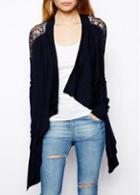 Rosewe Trendy Lace Patchwork Long Sleeve Navy Blue Cardigans
