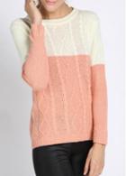 Rosewe Sweet Round Neck Long Sleeve Color Block Sweaters